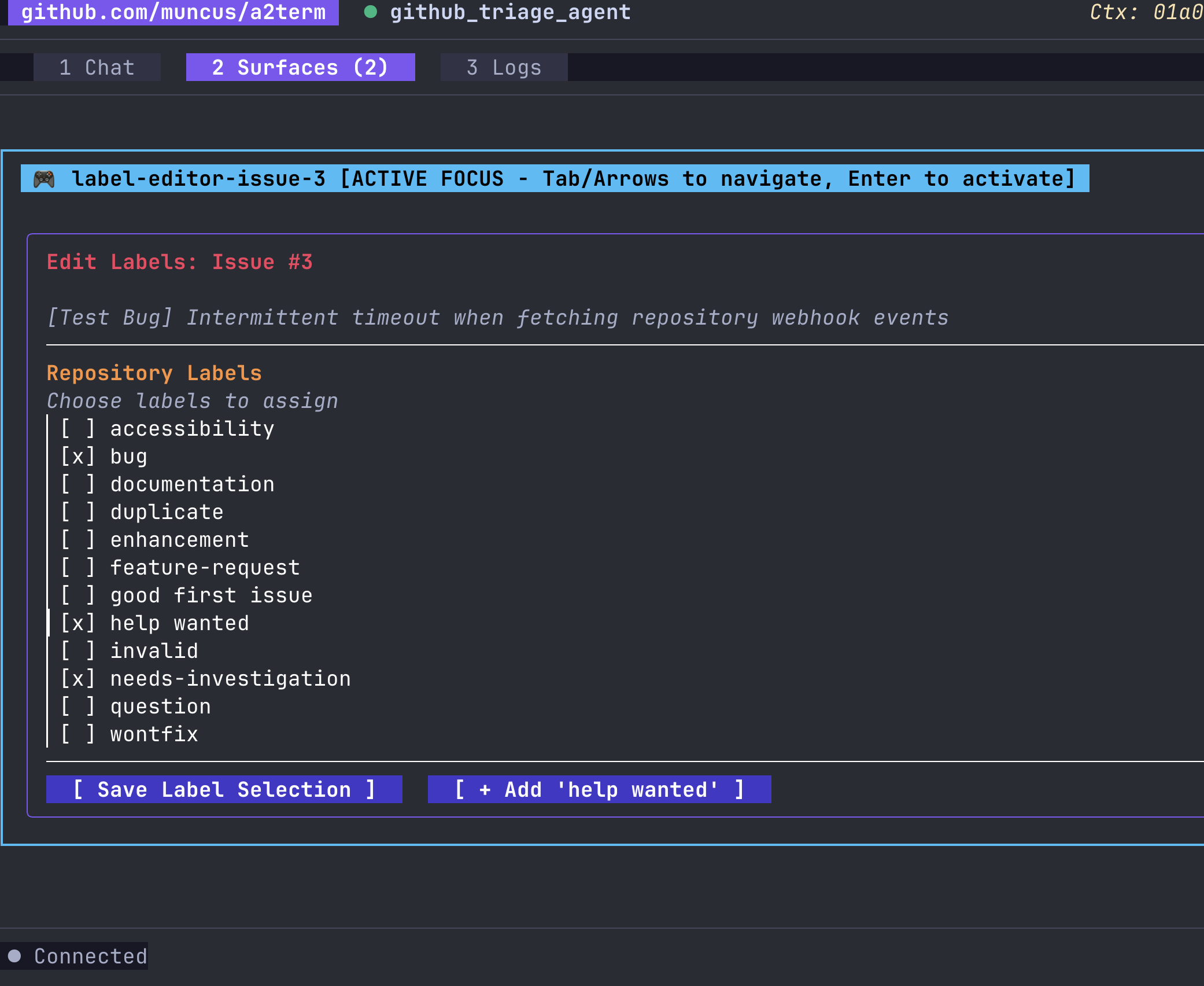 terminal with multi-select checkboxes for github
labels
